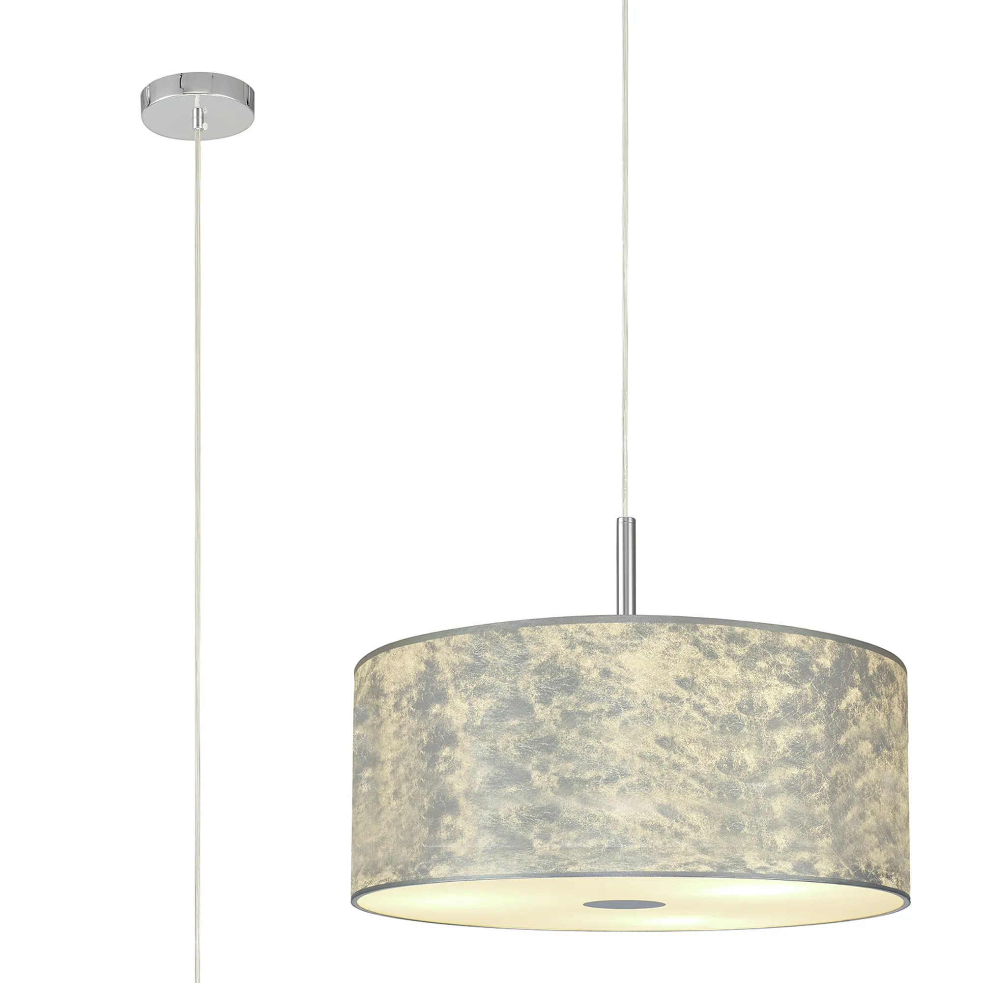 DK0797  Baymont 50cm 3 Light Pendant Polished Chrome, Silver Leaf, Frosted Diffuser